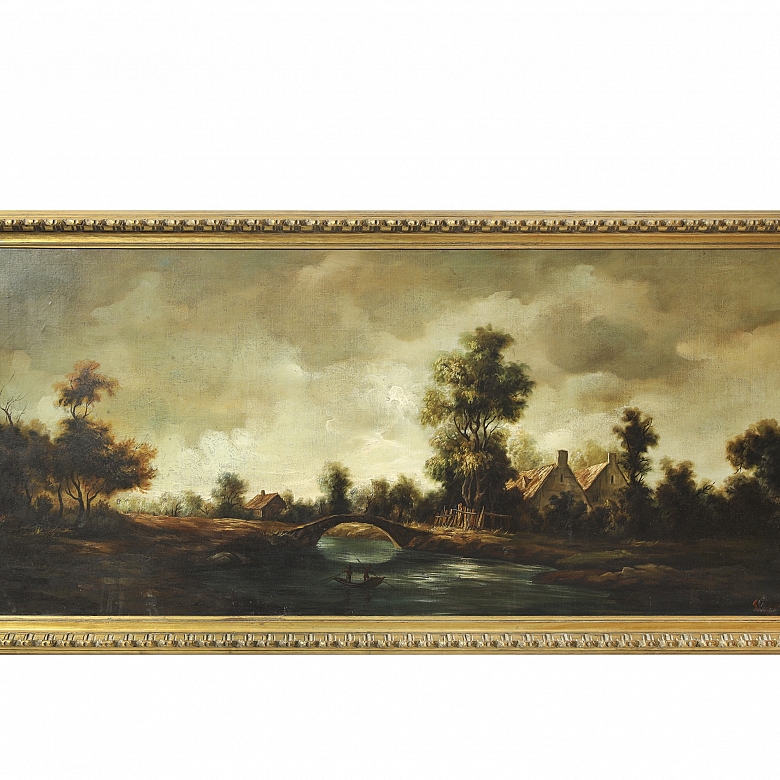 荷兰画派，19-20世纪《石桥风景》