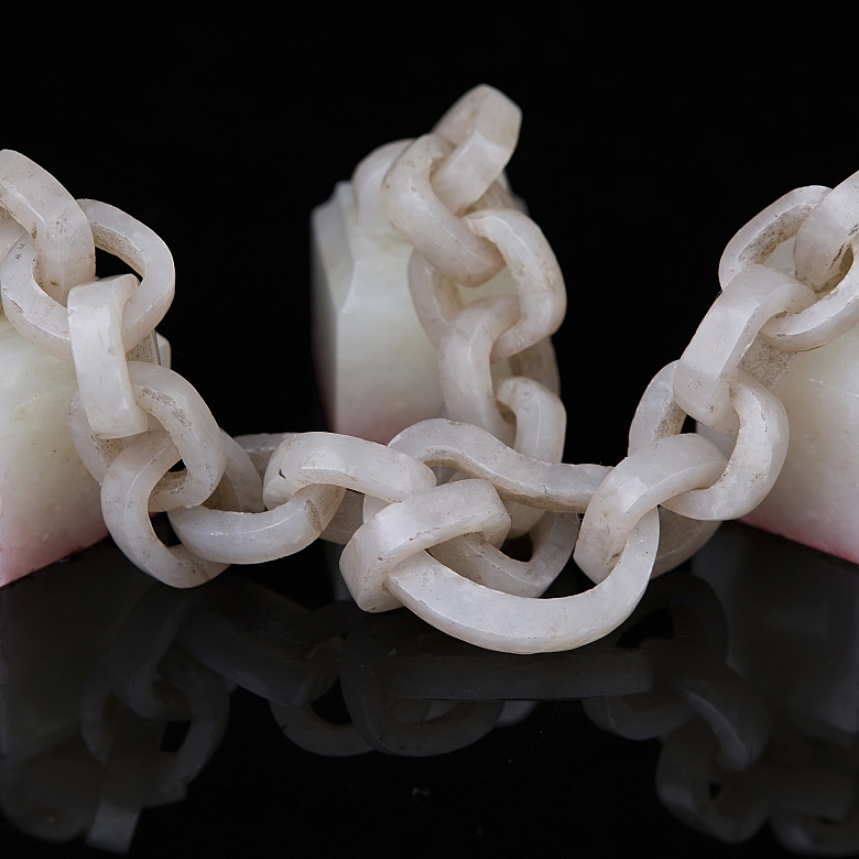 Conjunto de tres sellos de jade blanco de Hetian, dinastía Qing