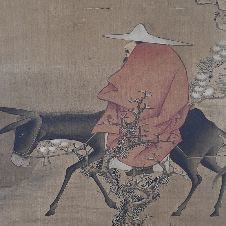 Chinese painting “Riding under plum blossoms,” signed Jin Kun
