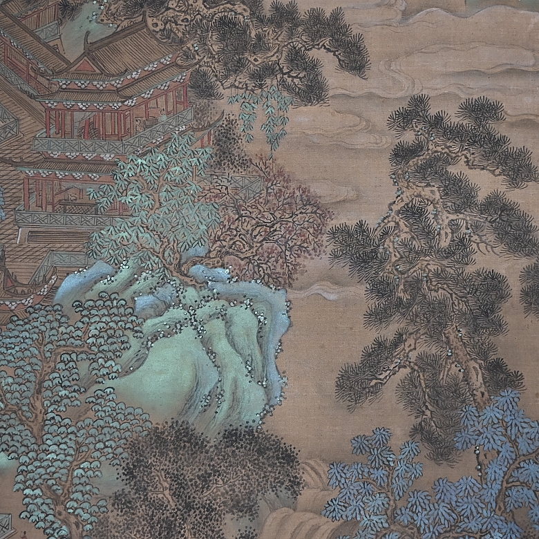 Chinese painting ‘Palaces Among Mountains’, signed Li Shida