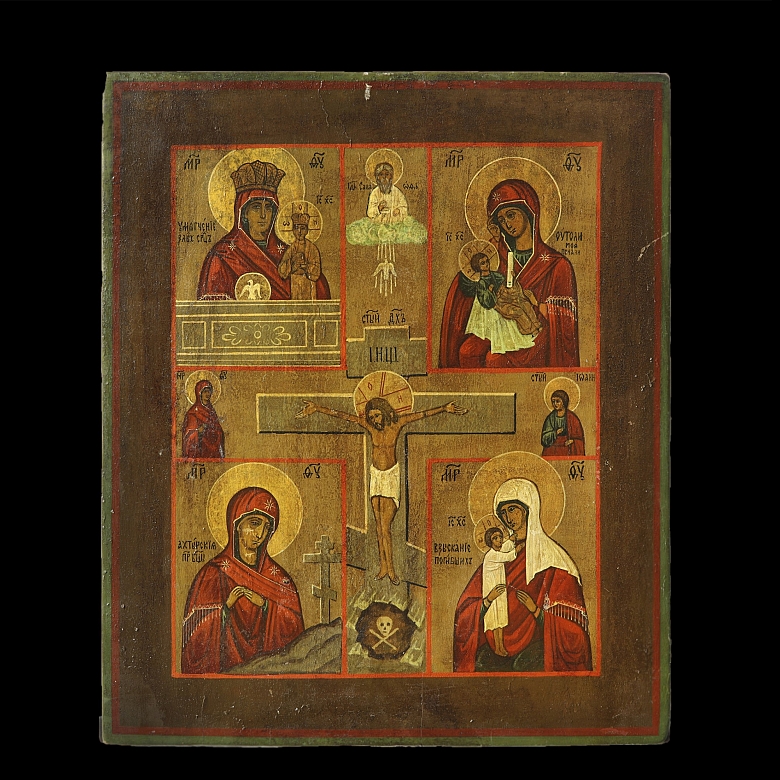 Orthodox icon, “The Crucifixion and the Four Virgins,” 20th century