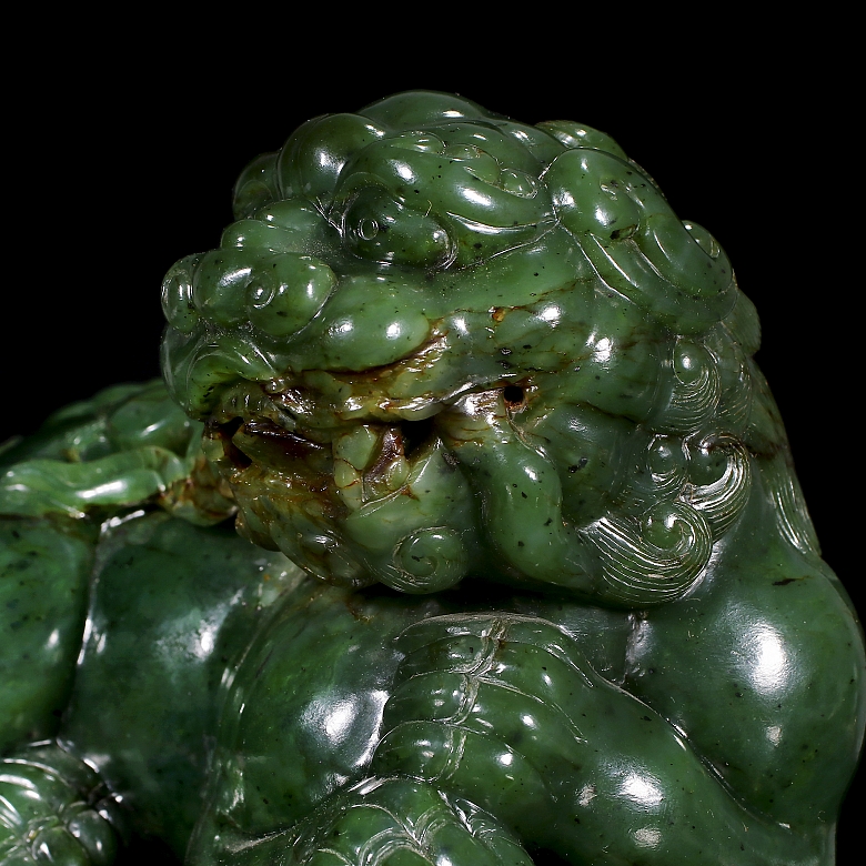 Pareja de figuras de jade verde espinaca 