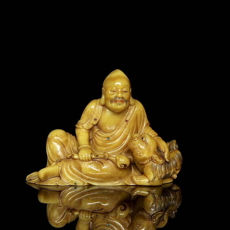 Shoushan stone figure ‘Luohan with beast’, Qing dynasty