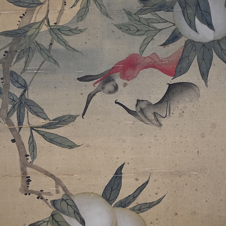 Chinese painting “Peaches and bats,” signed Dong Gao