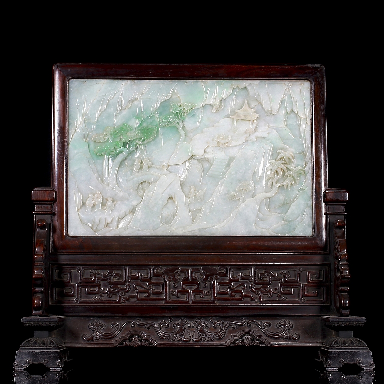 Panel de madera y jadeíta 