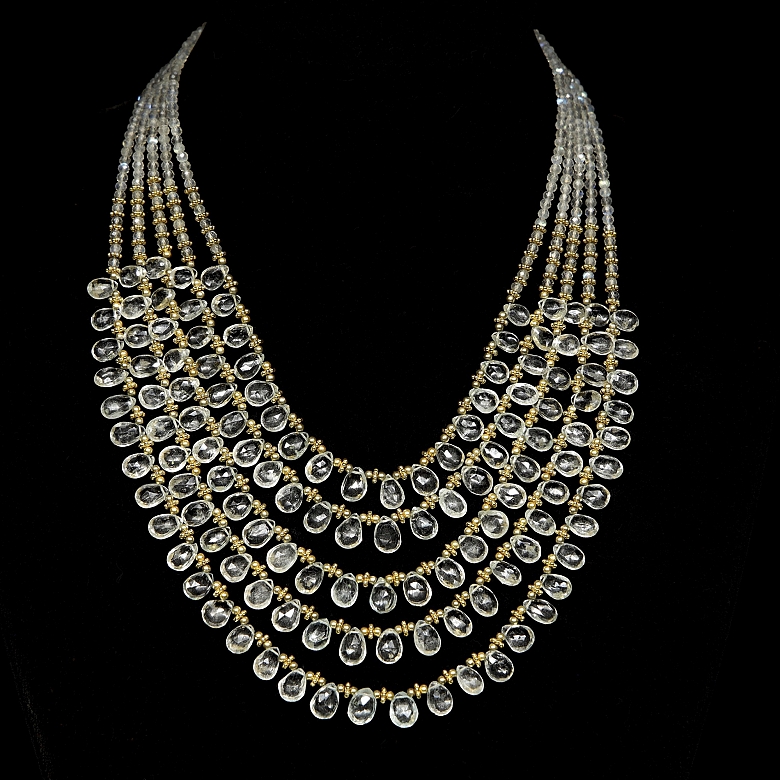 Collar de aguamarina en plata dorada, estilo Victoriano