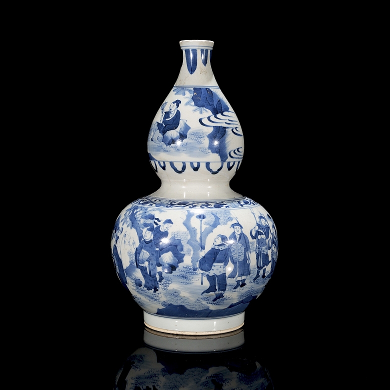 Glazed porcelain hulu vase, ‘Scenes’, marked Chongzhen