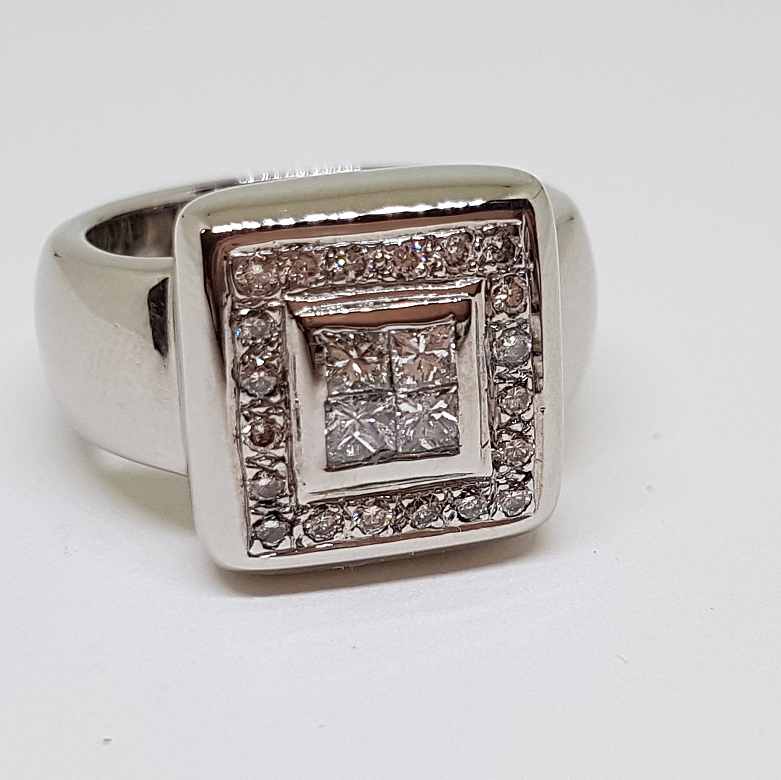 Sello en oro blanco 18k con diamantes - 3