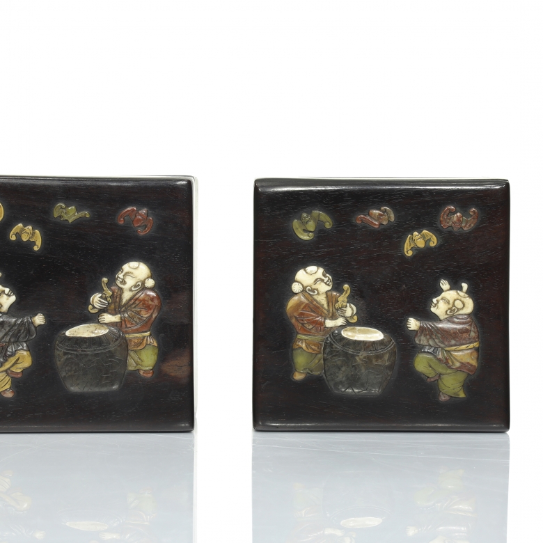 Pair of wooden boxes with inlaid wood, 20th century - 7