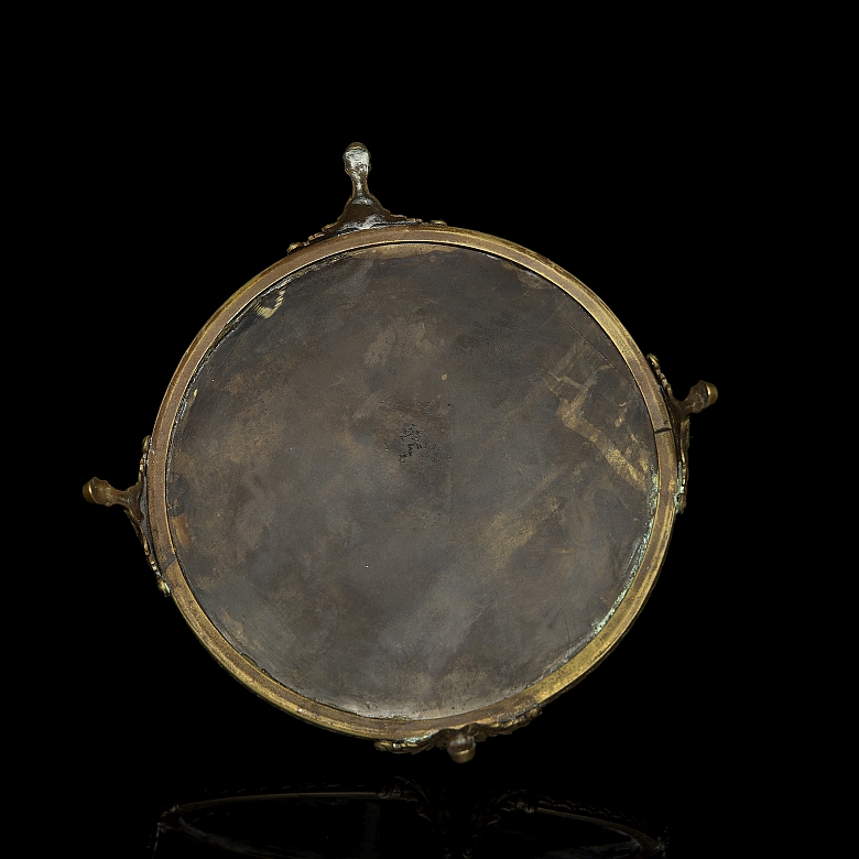 Longwy, bronze and glazed ceramic inkwell, 20th century