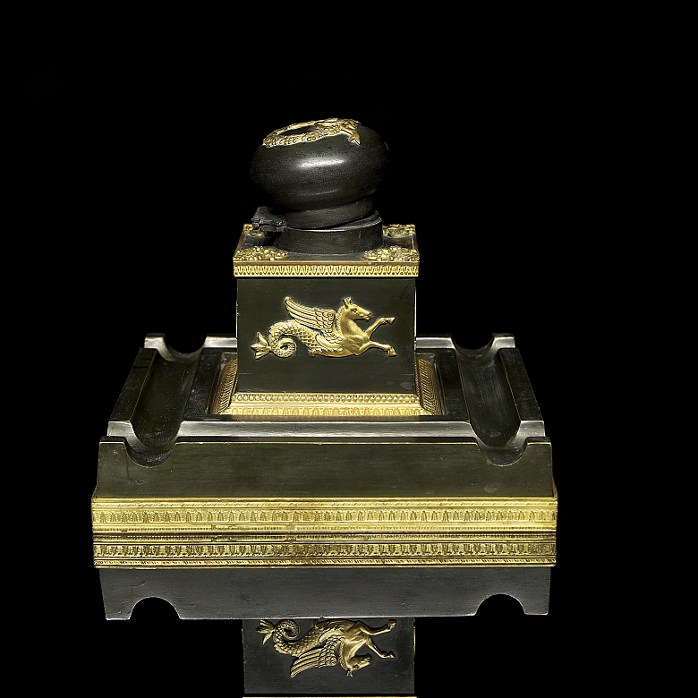 Empire style metal and bronze scrivener's desk, 19th century - 1