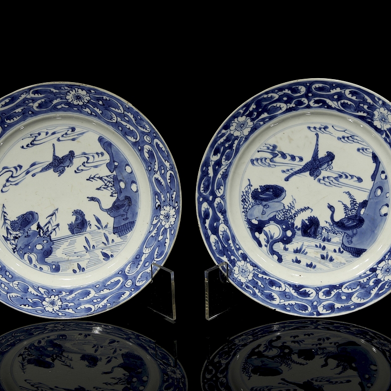 Pareja de platos de porcelana 