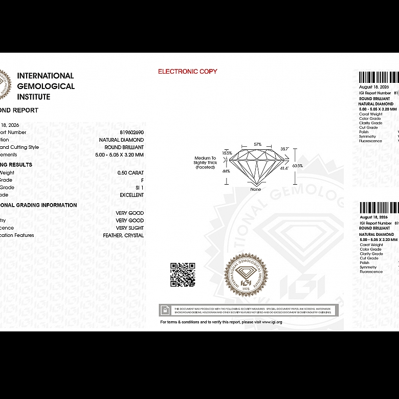 Diamante natural en talla brillante, 0.50 ct, certificado IGI - 4