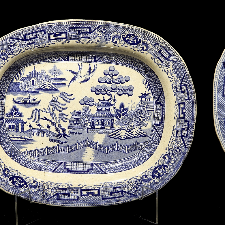 四只柳叶纹托盘,石质陶器,斯塔福德郡,十九世纪