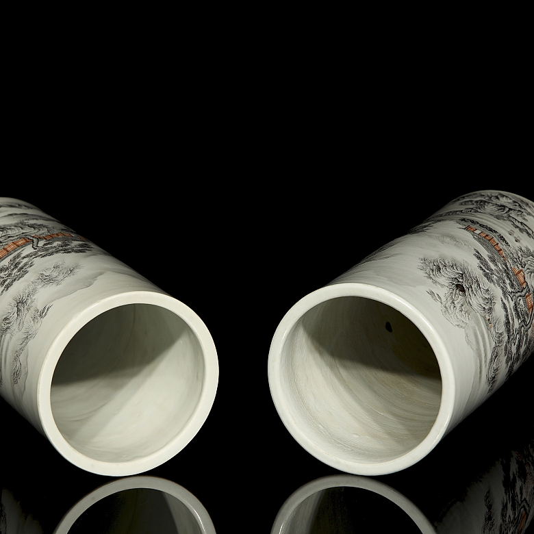 Pair of vases “Landscape with poem”, Qing dynasty - 3