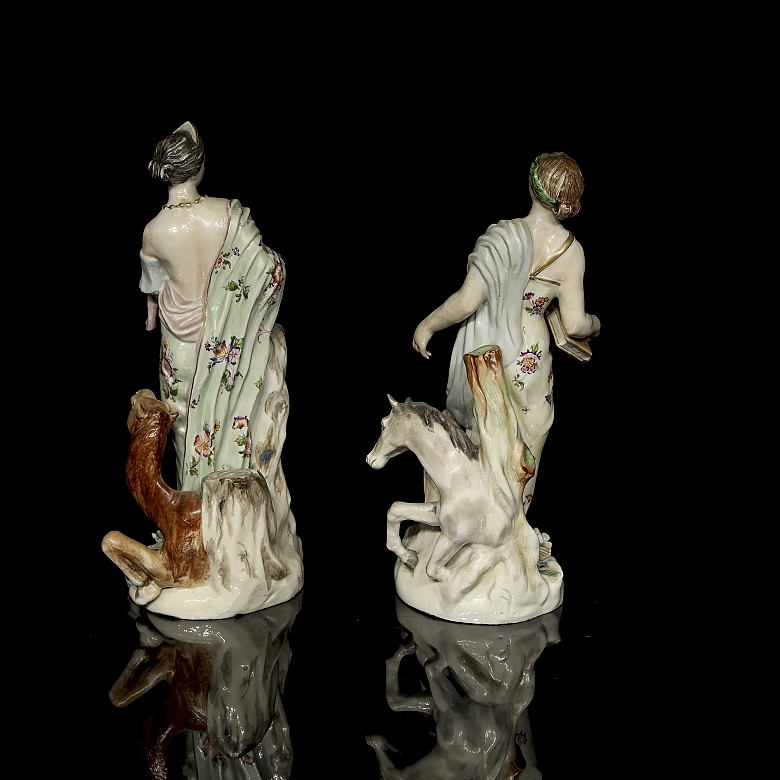 Pair of porcelain figures, ‘Asia and Europe’, 19th century