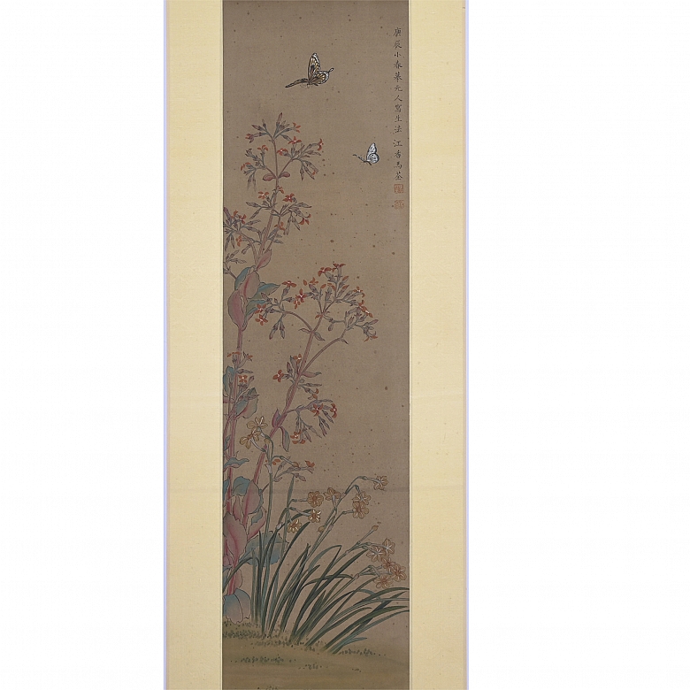 Chinese painting ‘Flowers and Butterflies’, signed Ma Quan