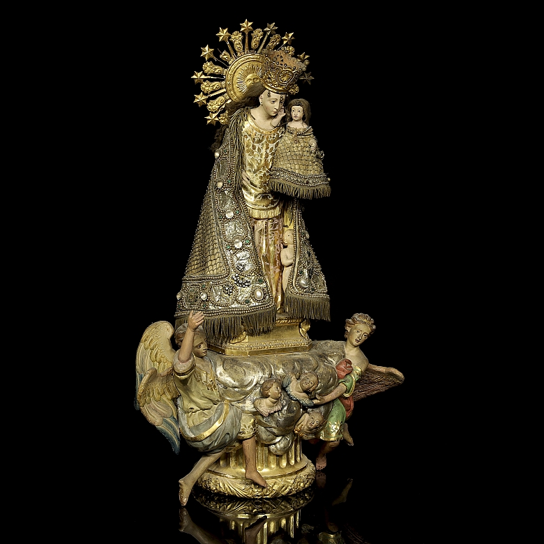 Polychrome ceramic sculpture “Virgen de los Desamparados”, 19th century