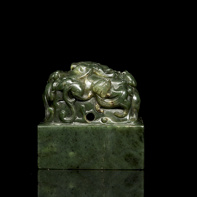 Sello de jade verde espinaca