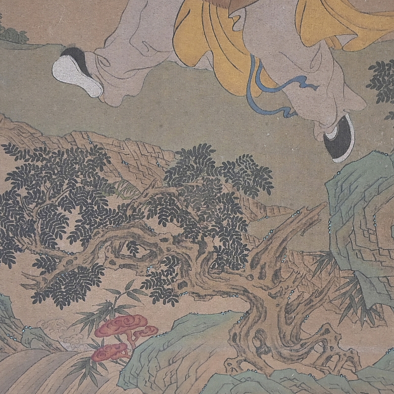 Chinese painting ‘Wise Man Under the Peach Tree’, signed Gu Luo