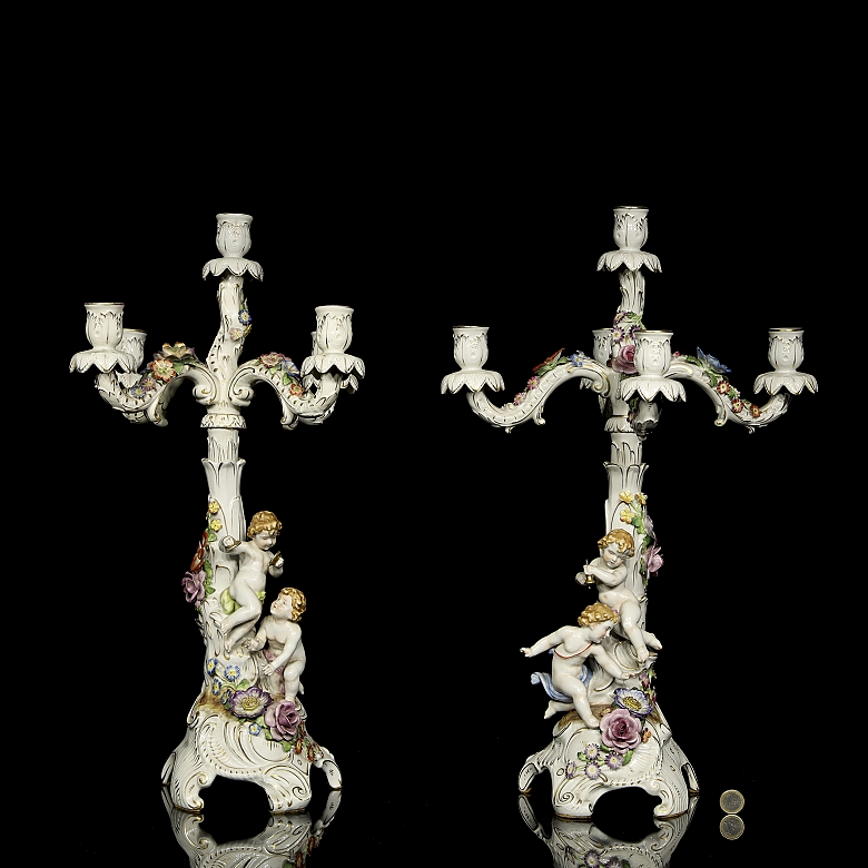 一对“冯·席尔霍尔茨”瓷质烛台，19世纪 - 5