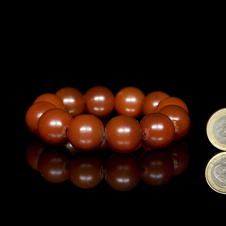 Pulsera de doce cuentas de ágata Nanhong, dinastía Liao