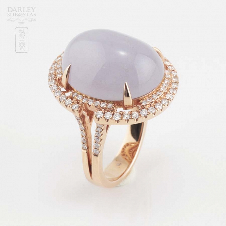 Anillo oro 18k, diamantes y Jade lila
