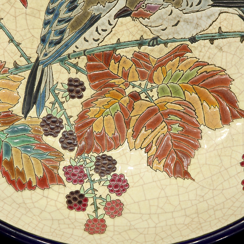 Longwy, glazed ceramic plate ‘Birds’, early 20th century