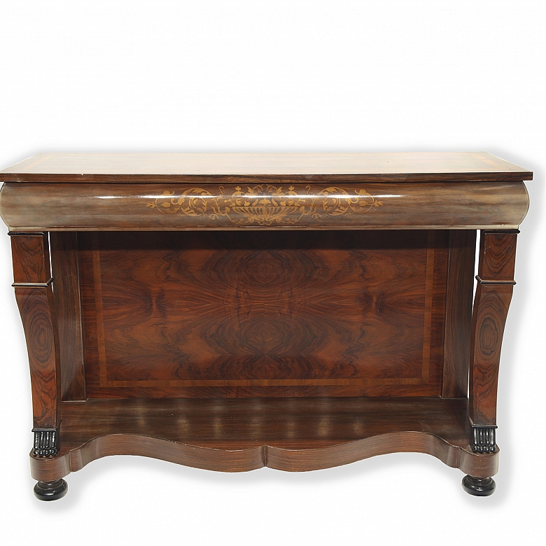 Empire console table with floral marquetry, 20th century