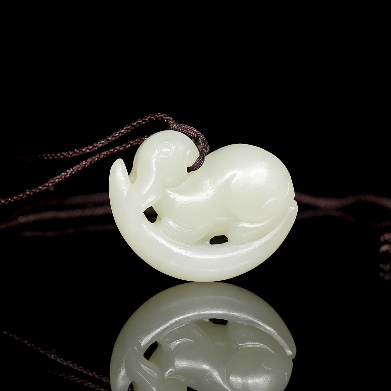 White jade pendant, “Moon and Rabbit,” 20th century