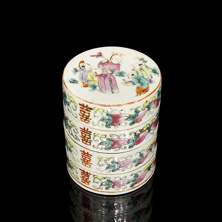 Caja modular de porcelana esmaltada, dinastía Qing - 3