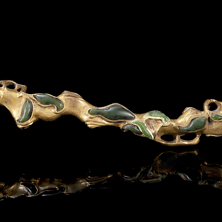 Jade and gilded bronze ruyi, Qing dynasty