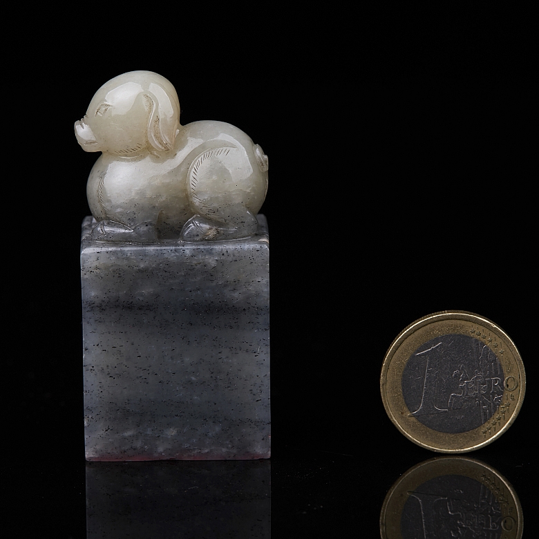 Sello rectangular de jade de Hetian