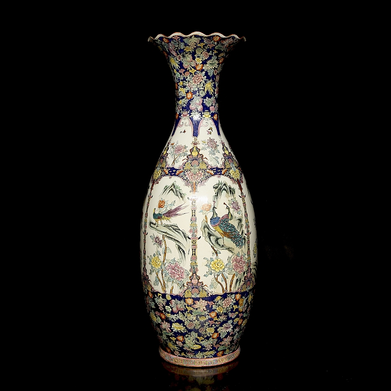 Gran jarrón de cerámica policromada familia rosa