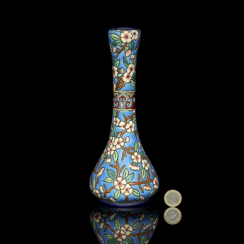 Longwy, glazed ceramic vase ‘Branch in bloom’, 20th century