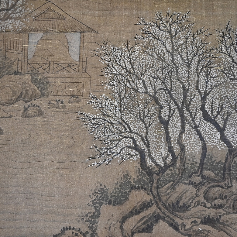 Chinese painting ‘Landscape with Plum Blossoms’, signed Yun Shouping