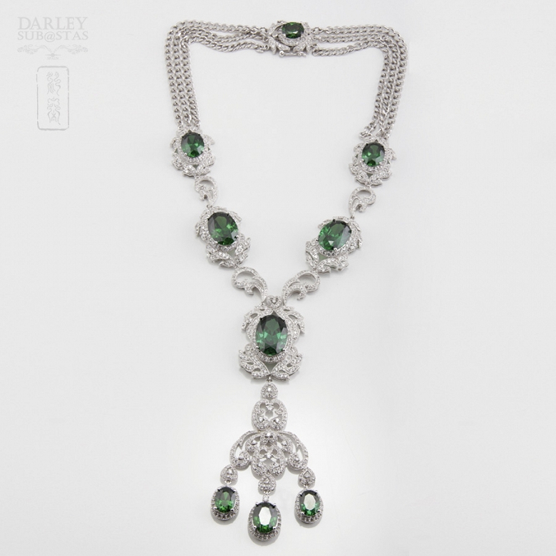 Aderezo de Fallera verde Esmeralda y plata Rodiado - 3