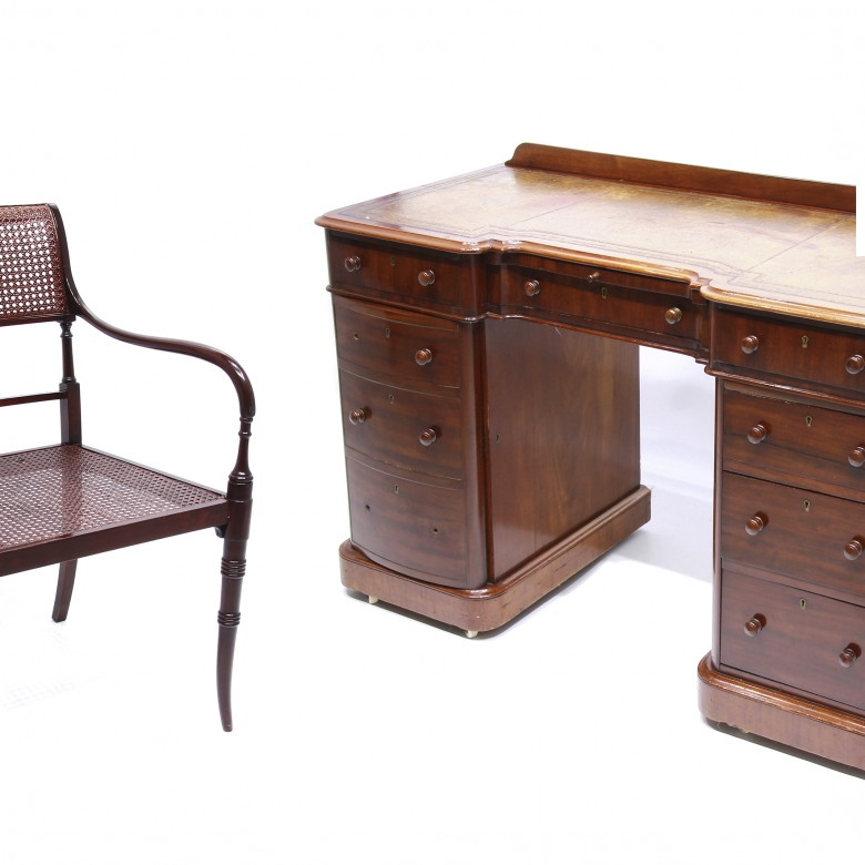 Mahogany English desk and a desk chair . - 1