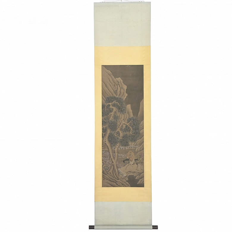 Chinese painting ‘Sage in Rocky Landscape’, signed Zhou Chen