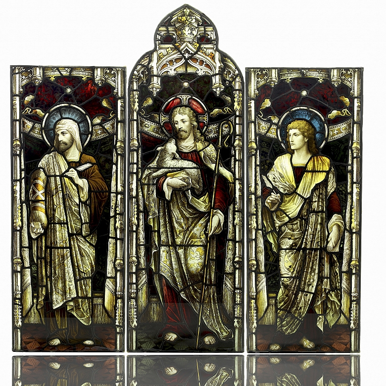 Shrigley and Hunt, leaded glass window ‘Christ with Apostles’, 19th-20th century