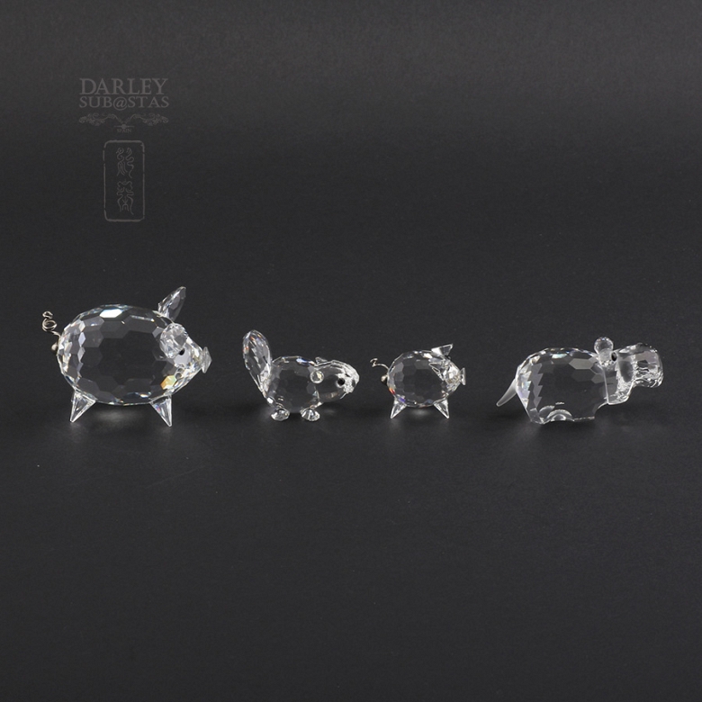 Juego de cuatro figuras en cristal de Swarovski, dos cerdos, hipopótamo y castor - 7