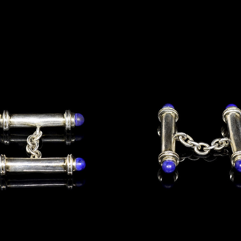 Gemelos de plata con piedras azules