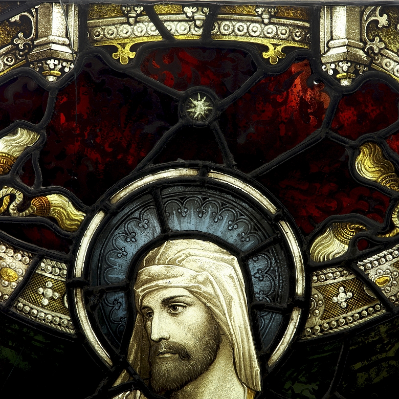 Shrigley and Hunt, leaded glass window ‘Christ with Apostles’, 19th-20th century