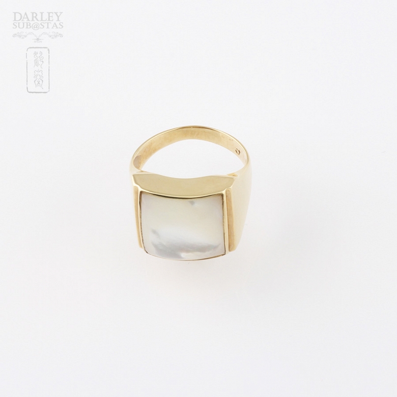 天然珍珠母配18K黄金戒指 - 3