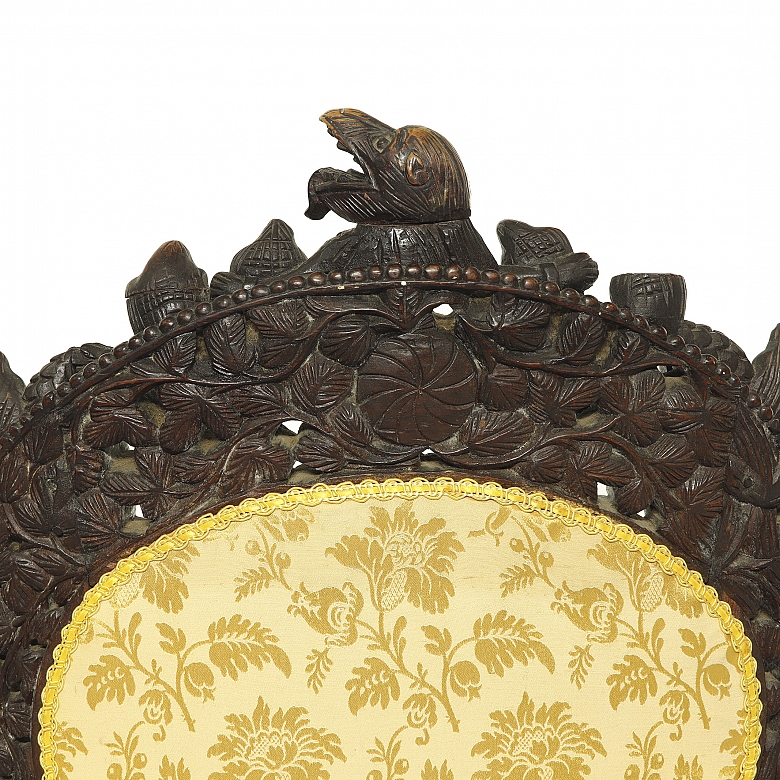 Pair of Thai carved wooden chairs, carved wood, 19th century - 5