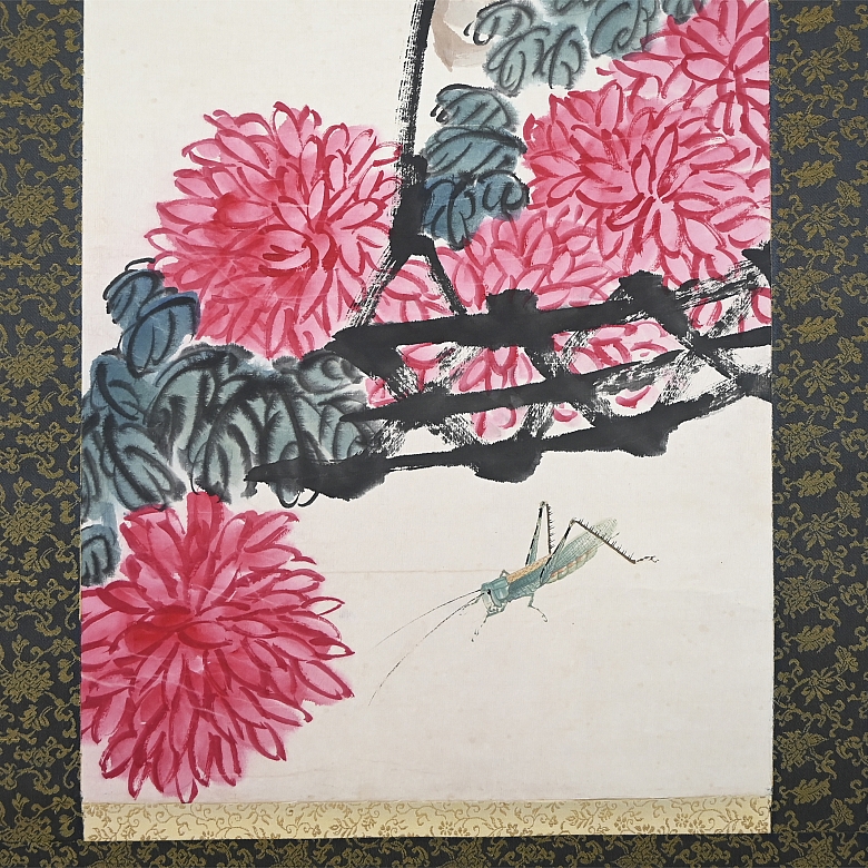 Chinese painting “Chrysanthemums and stone rock,” signed Qi Baishi