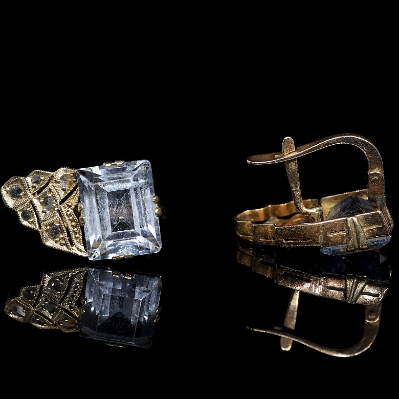Pendientes Art Déco de oro de 14 kt con aguamarinas