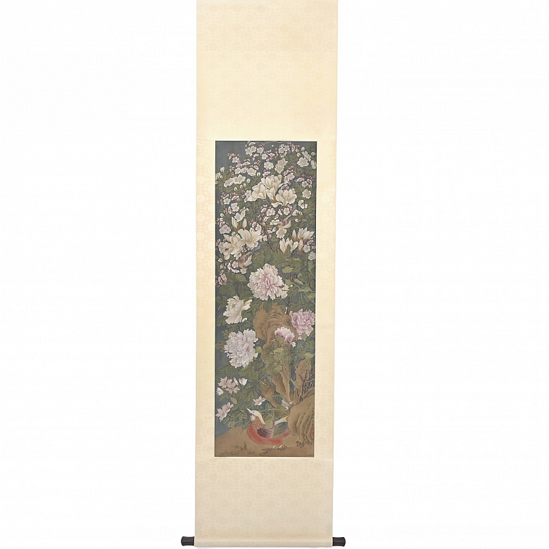 Chinese painting “Flowers and golden pheasant,” signed Jiang Tingxi