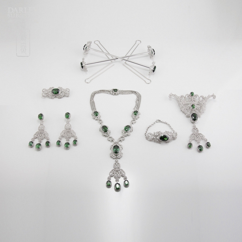 Aderezo de Fallera verde Esmeralda y plata Rodiado