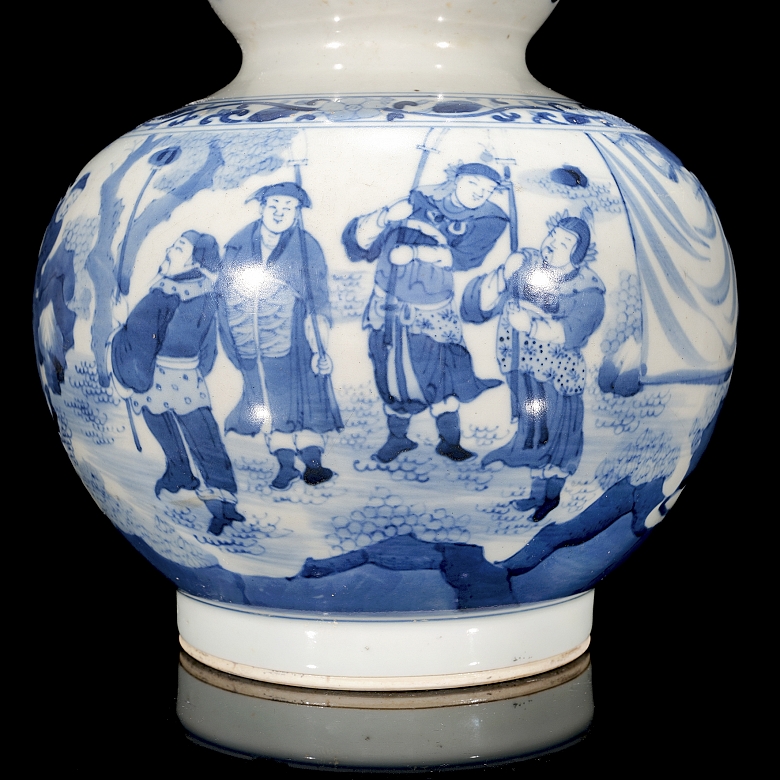 Glazed porcelain hulu vase, ‘Scenes’, marked Chongzhen